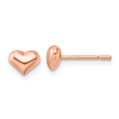 Sterling Silver Rose-tone Puffed Heart Post Earrings