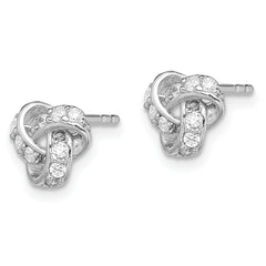 Sterling Silver Rhodium-plated Polished CZ Love Knot Post Earrings