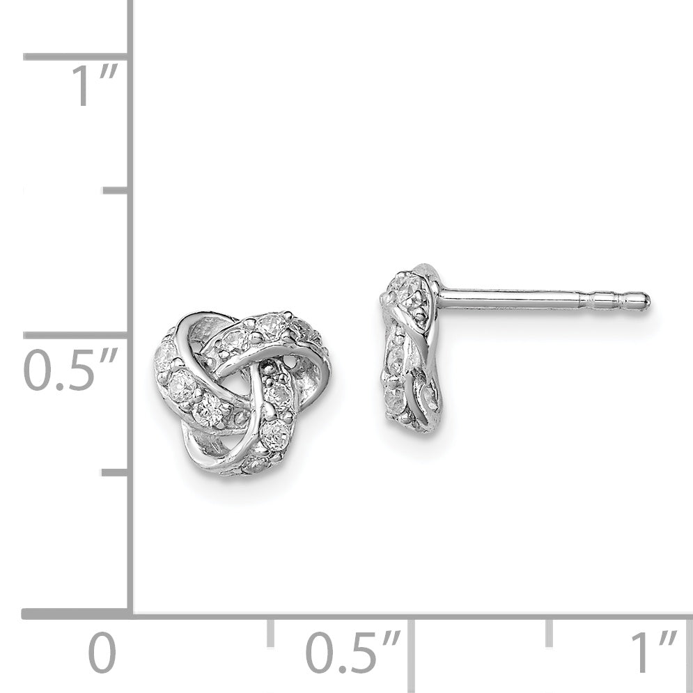 Sterling Silver Rhodium-plated Polished CZ Love Knot Post Earrings