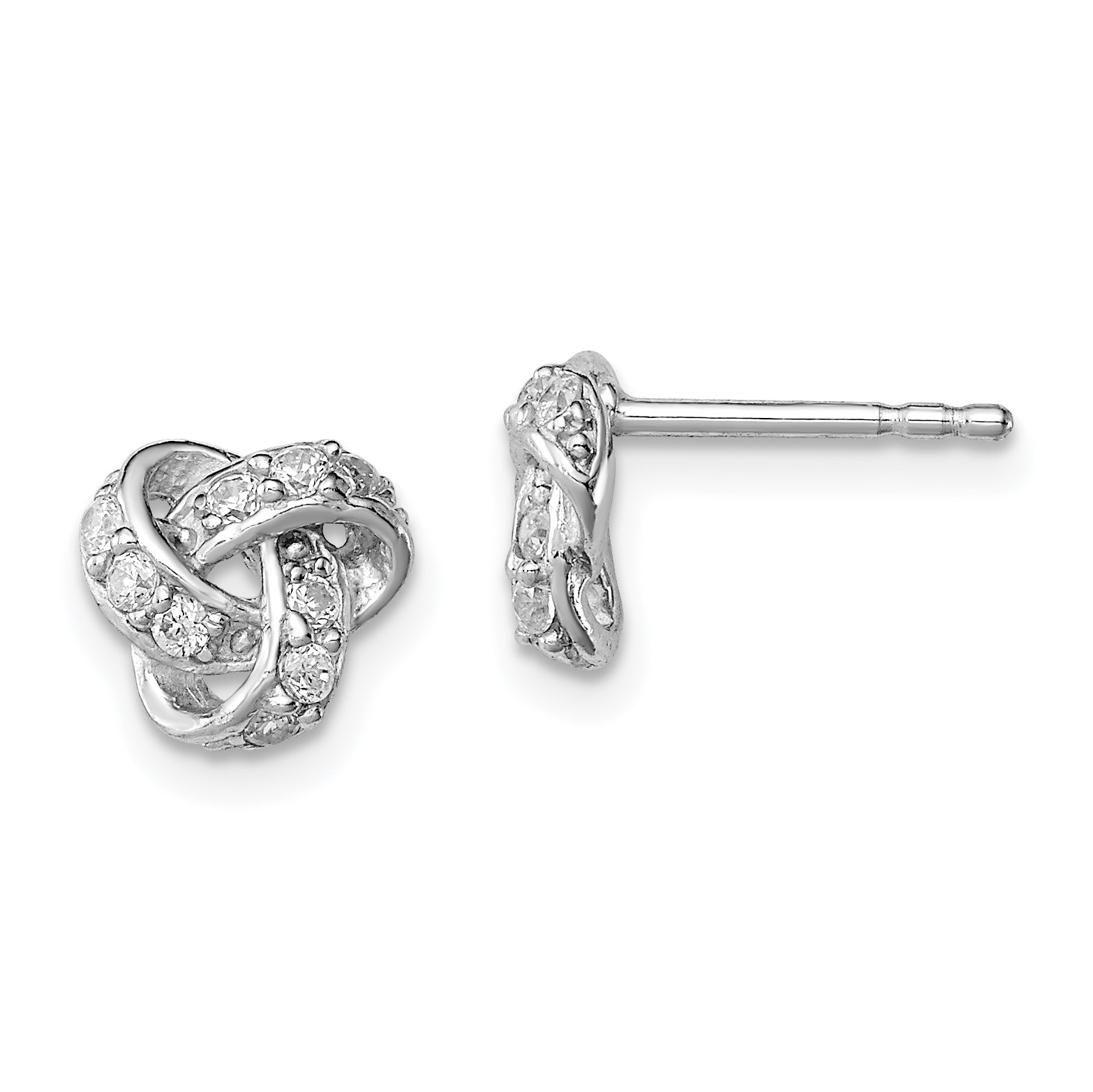 Sterling Silver Rhodium-plated Polished CZ Love Knot Post Earrings