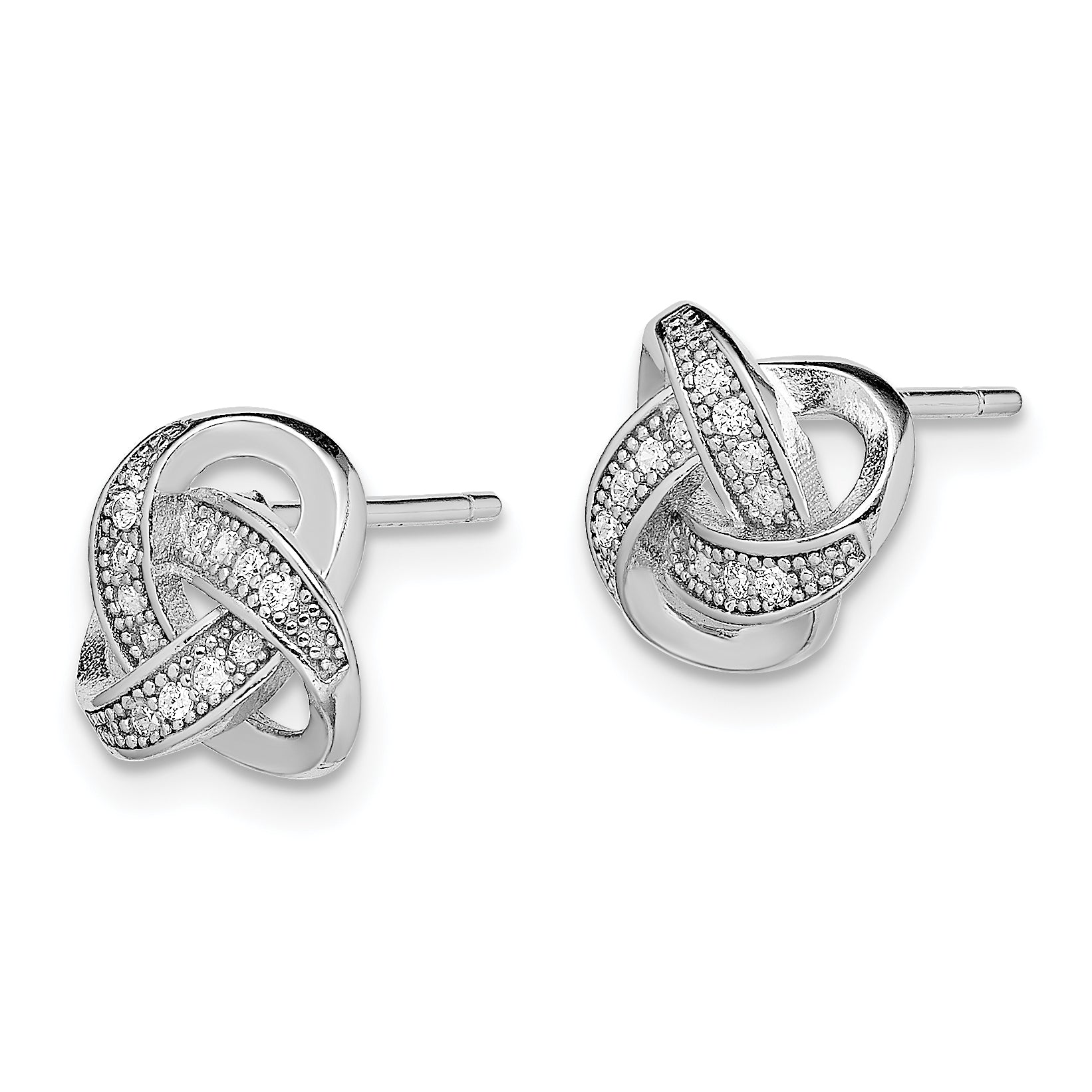 Sterling Silver Rhodium-Plated Love Knot Earrings with CZ Sparkle, 10mm