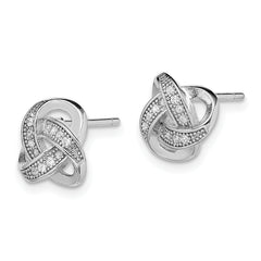 Sterling Silver Rhodium-Plated Love Knot Earrings with CZ Sparkle, 10mm