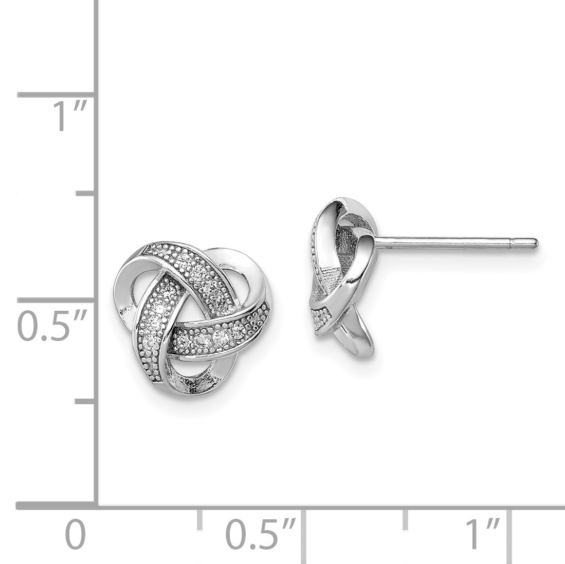 Sterling Silver Rhodium-Plated Love Knot Earrings with CZ Sparkle, 10mm