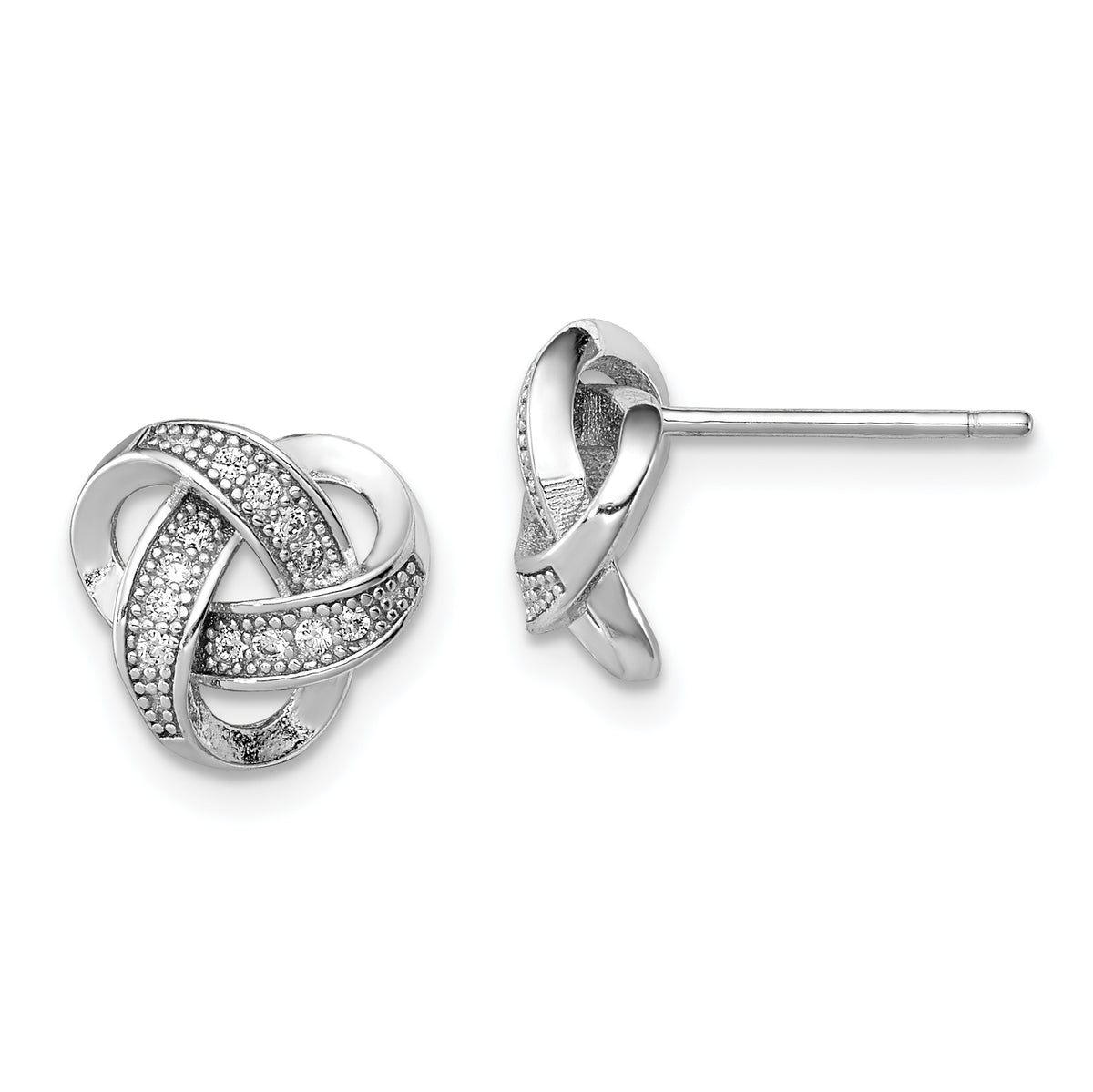 Sterling Silver Rhodium-plated CZ Micropav‚ Love Knot Post Earrings