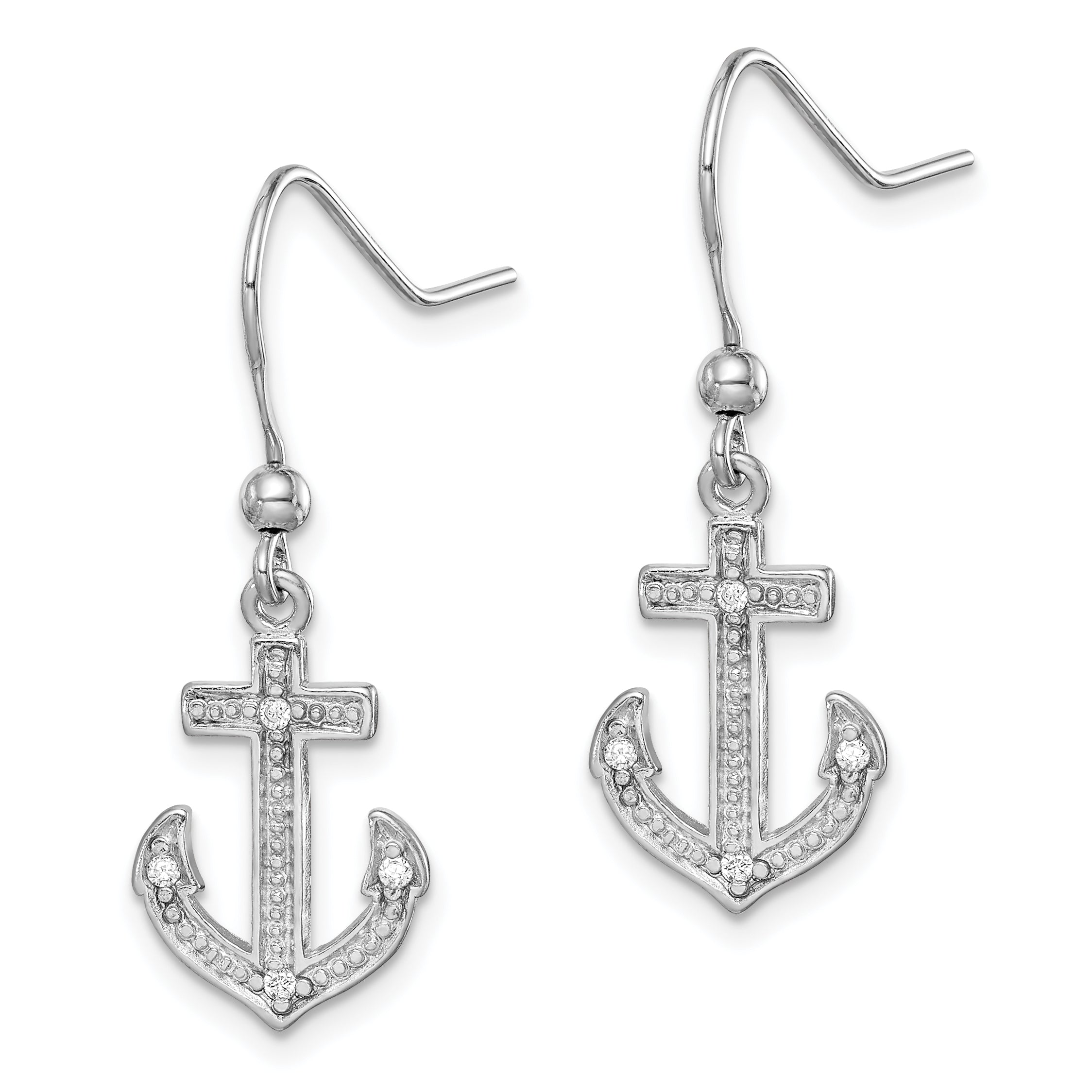 Sophia Jewelers Sterling Silver Rhodium-Plated CZ Anchor Drop Earrings