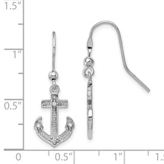 Sophia Jewelers Sterling Silver Rhodium-Plated CZ Anchor Drop Earrings