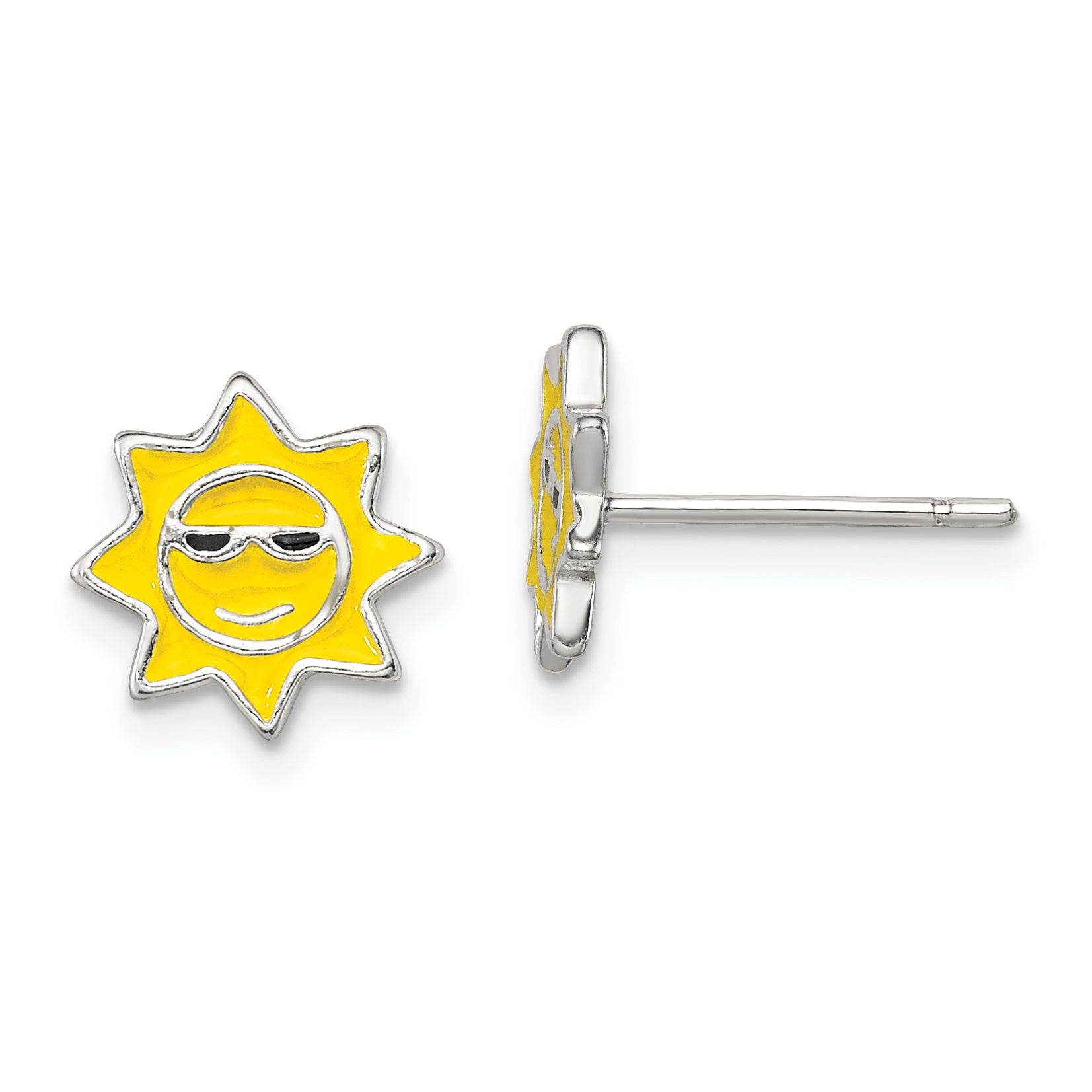 Sterling Silver Polished Enamel Sunshine Post Earrings