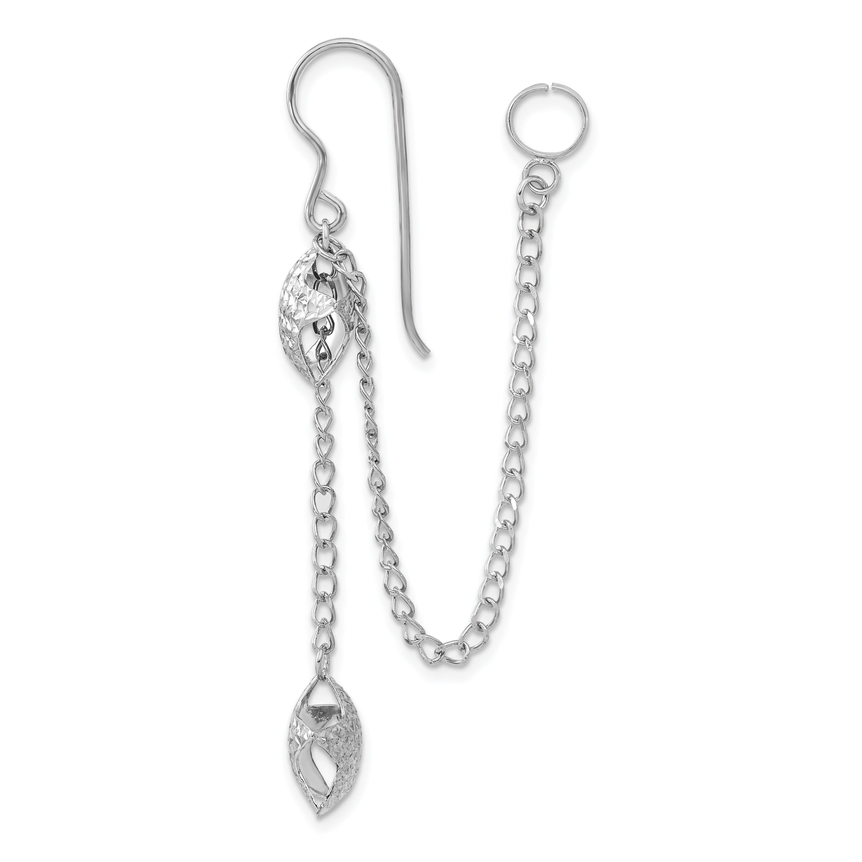 Sterling Silver Rhodium-pated D/C Star Dangle & Earlobe Cuff Earring