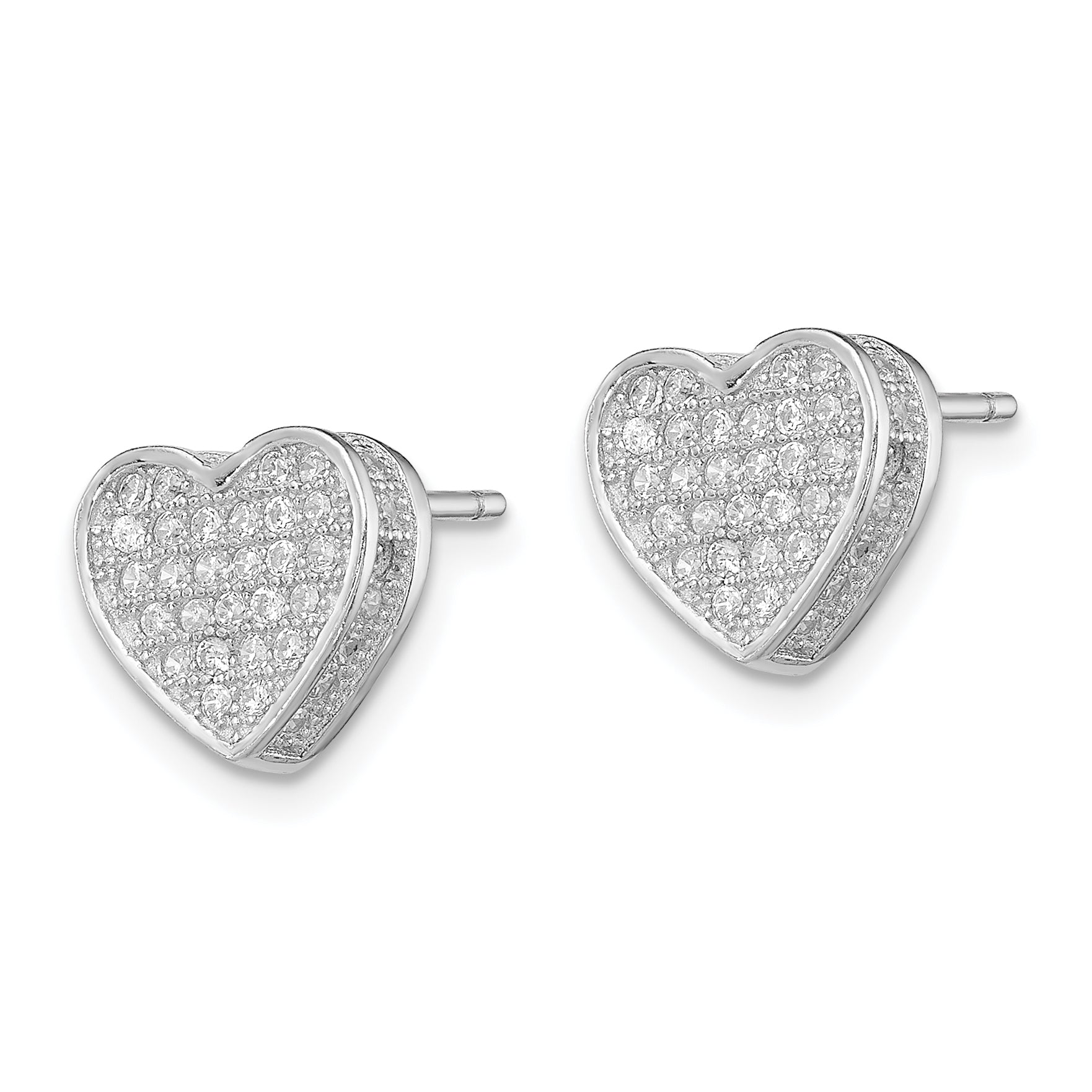 Sterling Silver 925 Heart CZ Pavé Earrings with Rhodium Polish