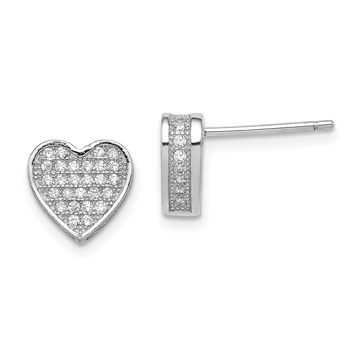 Sterling Silver Rhodium-plated CZ Micro pav‚ Heart Post Earrings