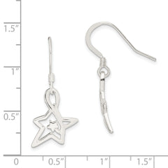 Sterling Silver Polished Diamond-cut Star Dangle Earrings