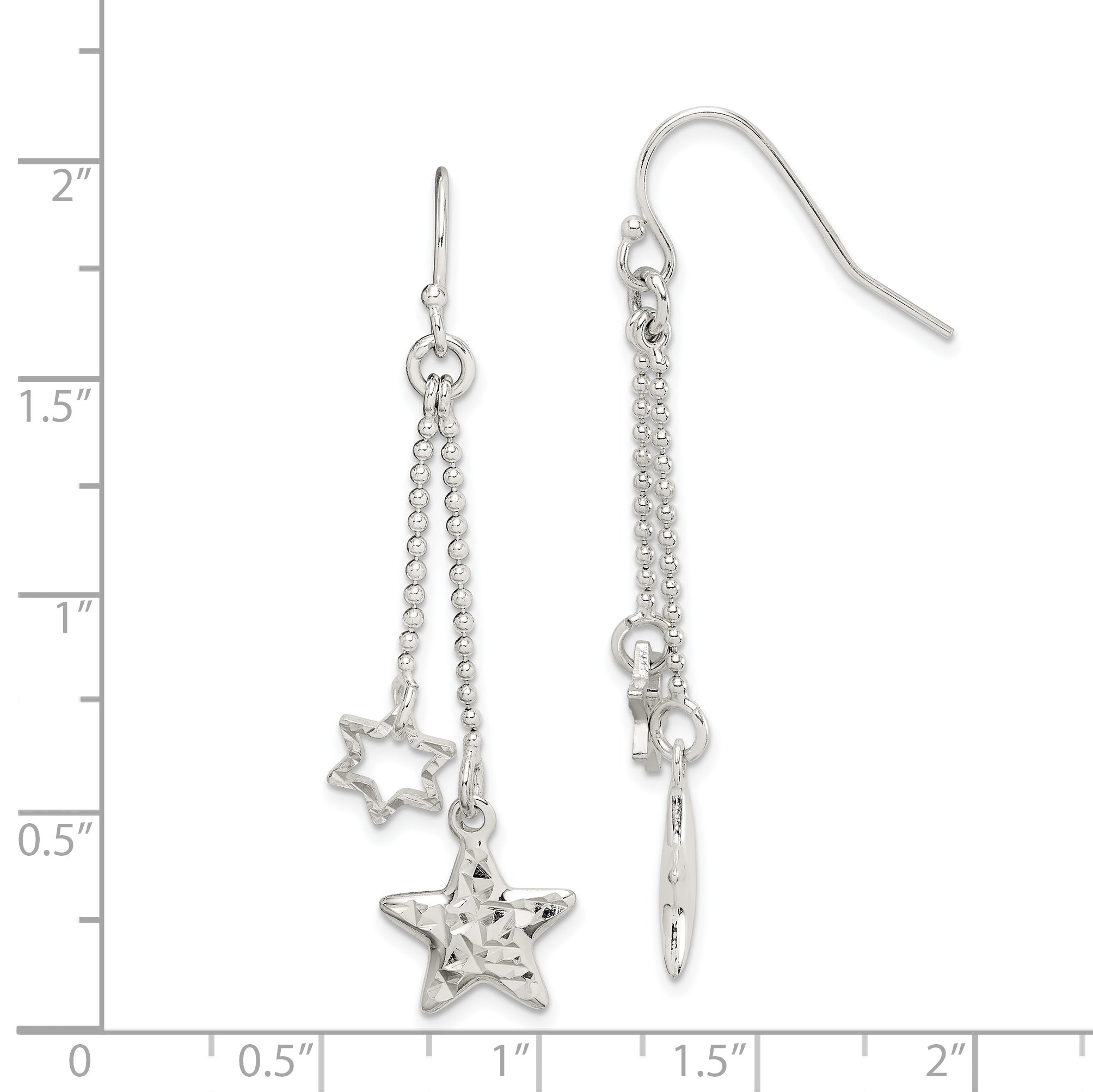 **Sterling Silver Diamond-Cut Star Dangle Earrings with Polished Finish and Anti-Tarnish Coating**