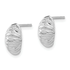 **Sterling Silver 925 Button Earrings with Polished Diamond-Cut Texture and Secure Fit**