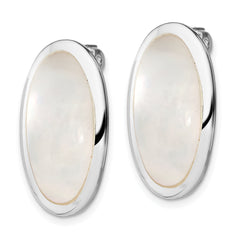 Sterling Silver Rhodium-plated Polished Mother of Pearl Oval Non Pierced Earrings