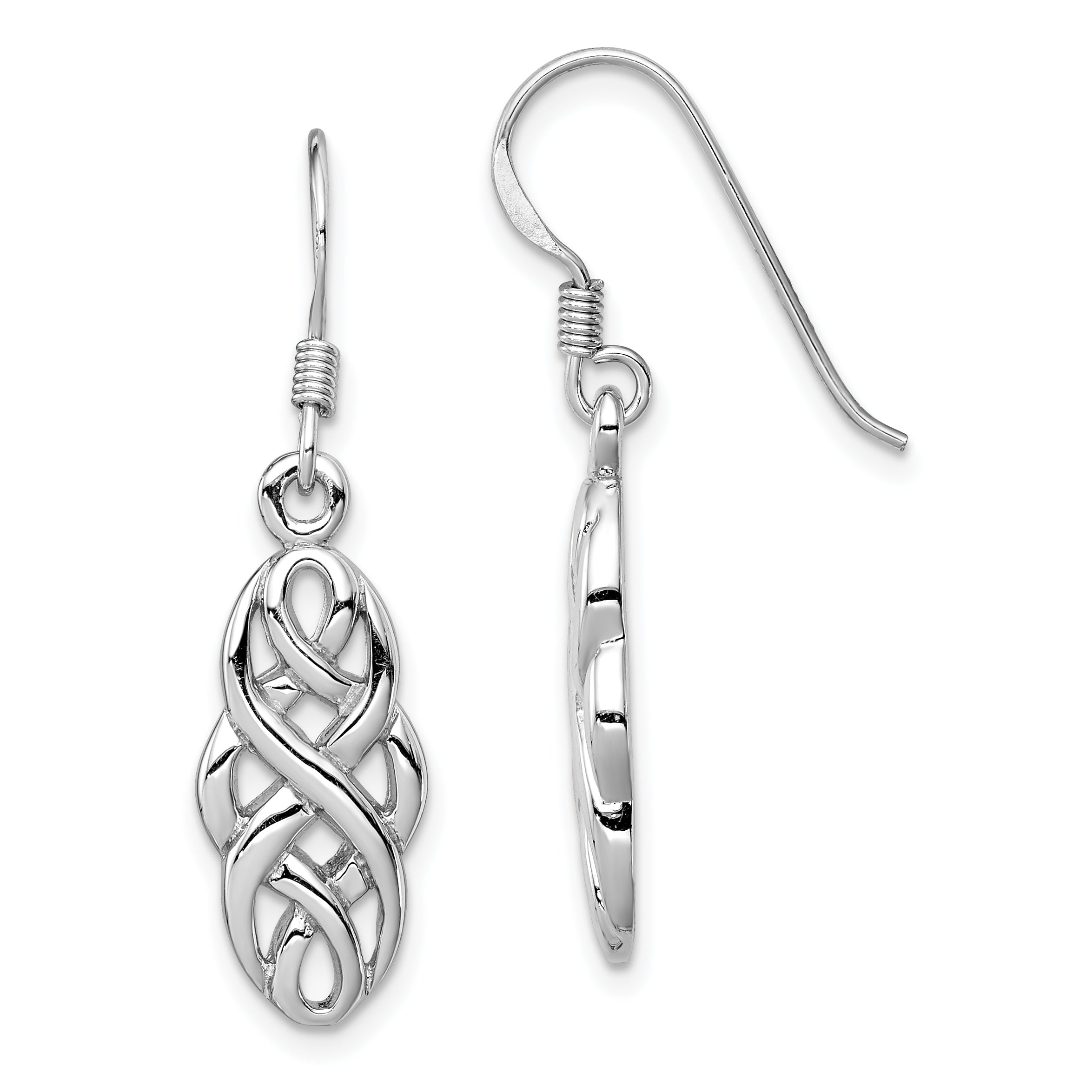 Sterling Silver Rhodium-plated Infinity Celtic Design Dangle Earrings