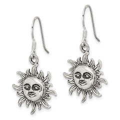 Antiqued 925 Sterling Silver Sun Earrings with French Wire Dangle Design