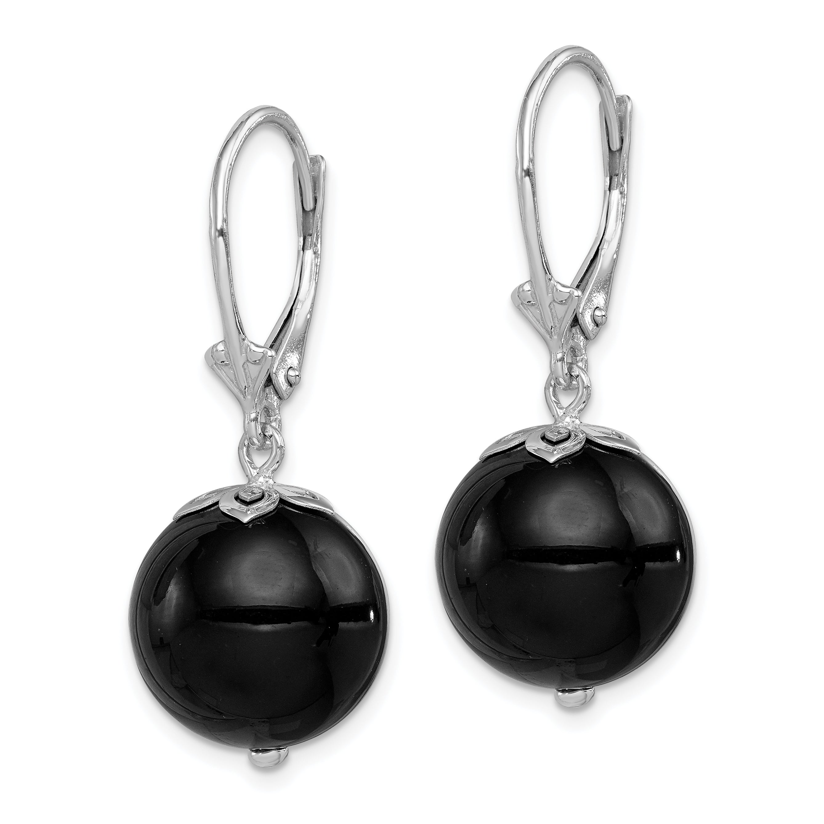 Sterling Silver Rhodium-plated Polished Onyx Leverback Dangle Earrings