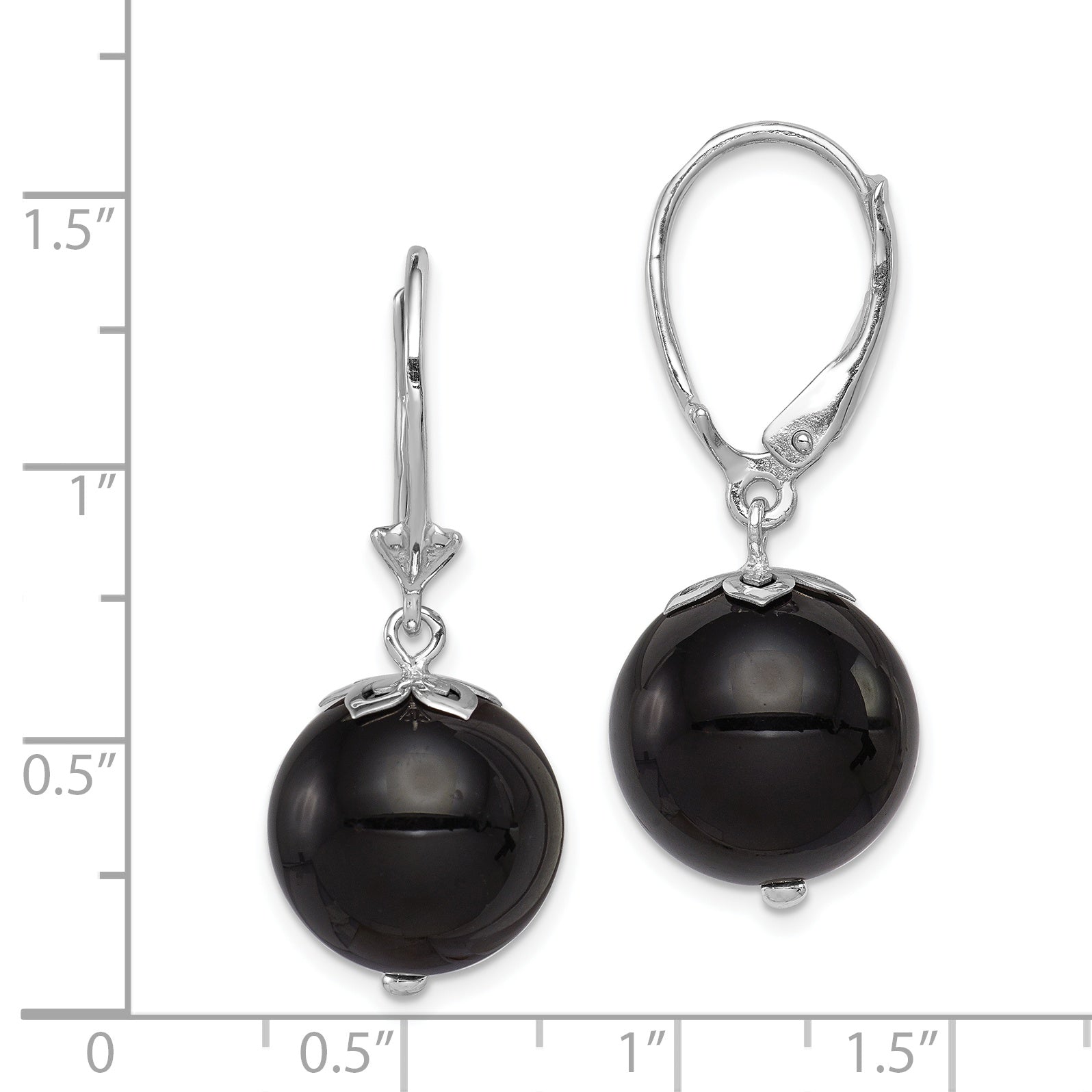 Sterling Silver Rhodium-plated Polished Onyx Leverback Dangle Earrings