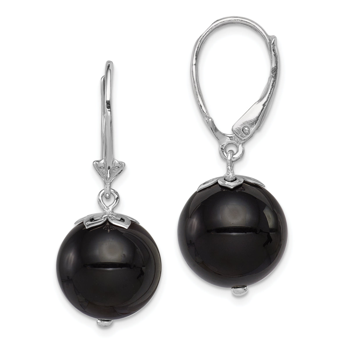 Sterling Silver Rhodium-plated Polished Onyx Leverback Dangle Earrings