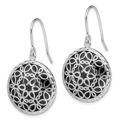 Sterling Silver Rhodium-plated Polished D/C Onyx Circle Dangle Earrings