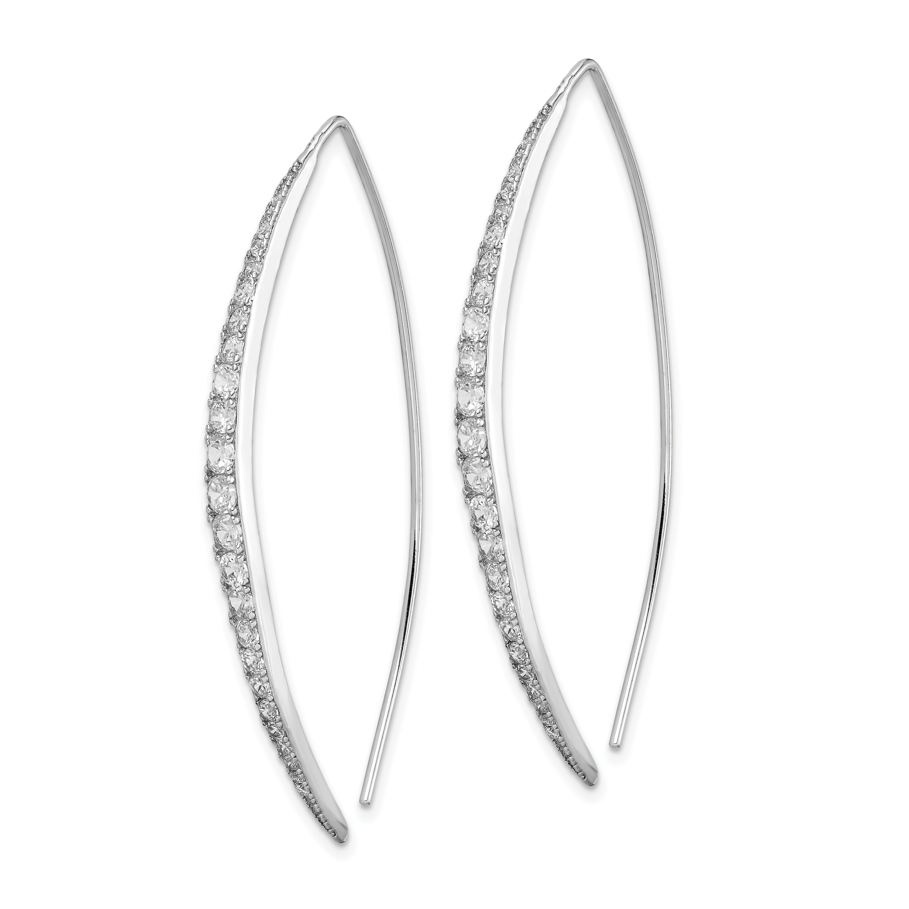 Sterling Silver Rhodium-plated CZ Threader Earrings