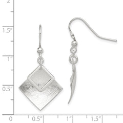 Sterling Silver Polished & Textured Double Diamond Shape Dangle Earrings