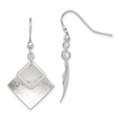 Sterling Silver Polished & Textured Double Diamond Shape Dangle Earrings