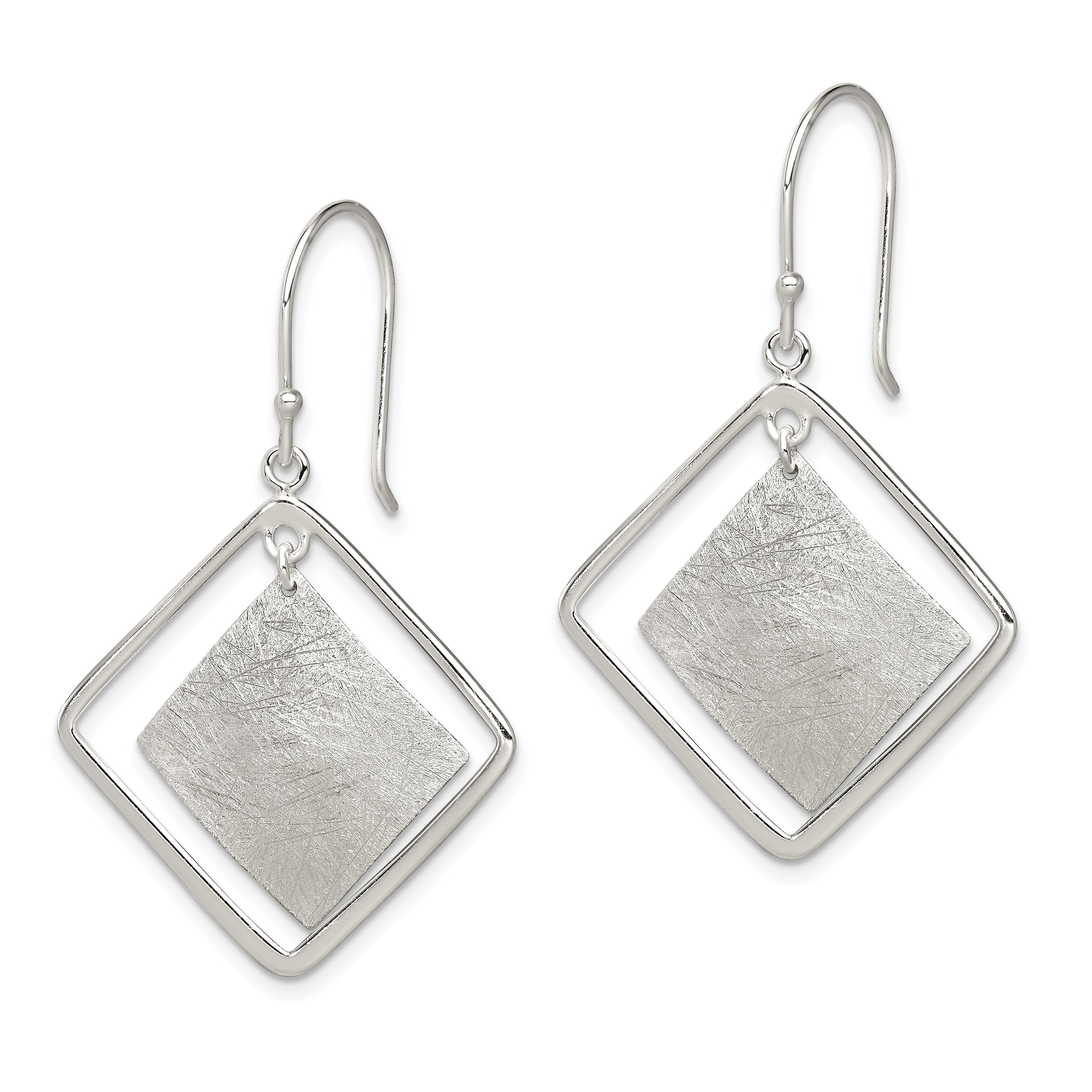 Sterling Silver Polished & Textured Double Square Dangle Earrings