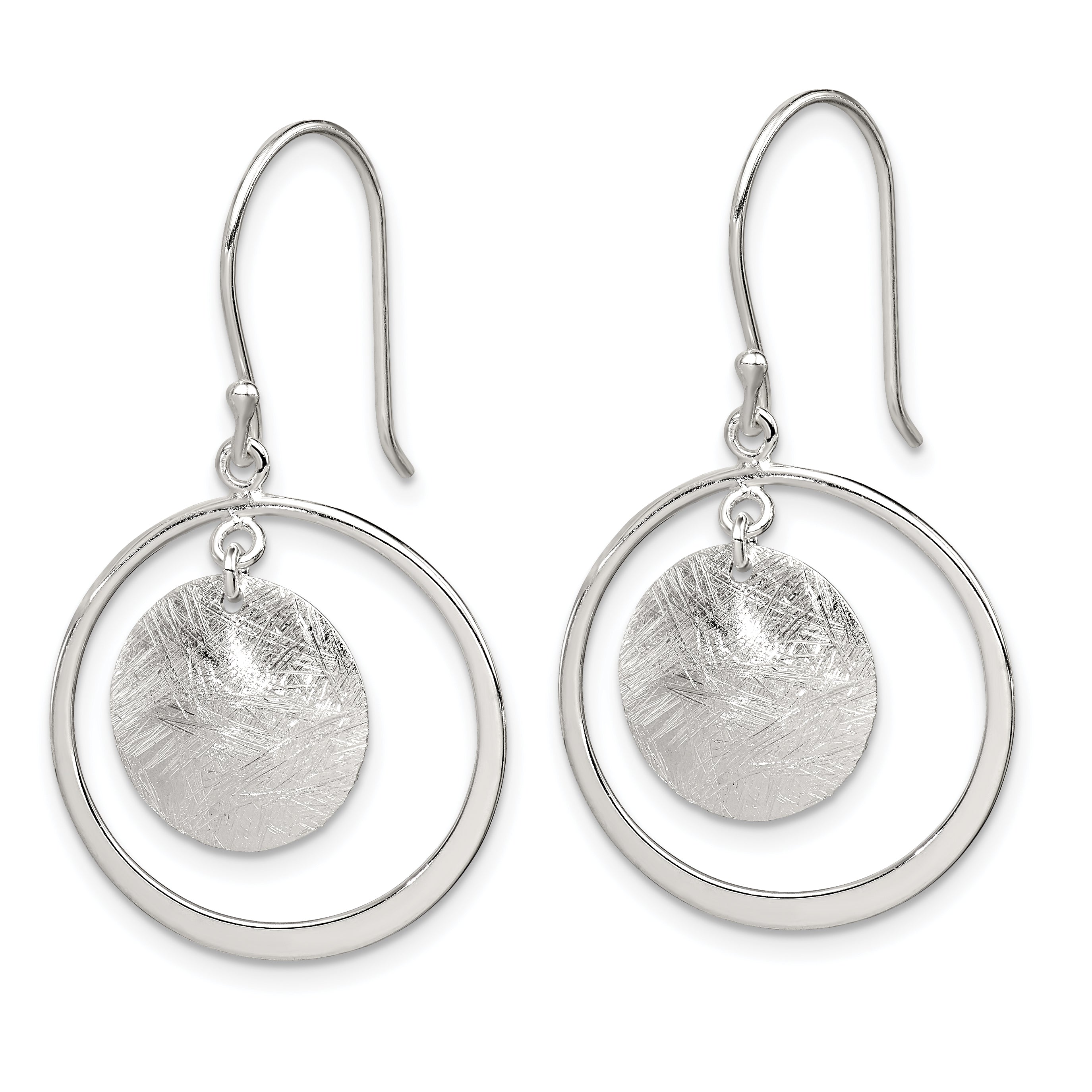 Sterling Silver Polished & Brushed Circles Dangle Earrings