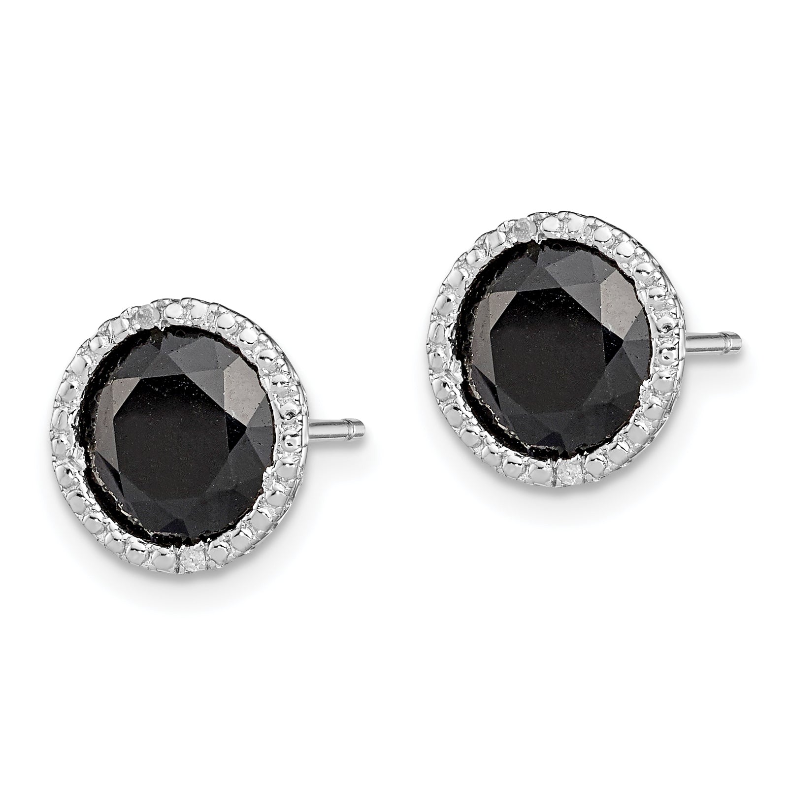 Sterling Silver Rhodium-plated Black Sapphire & Diamond Post Earrings