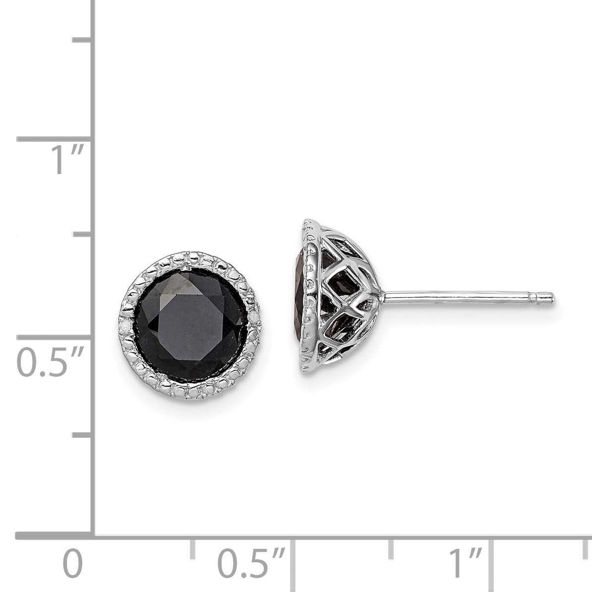 Sterling Silver Rhodium-plated Black Sapphire & Diamond Post Earrings