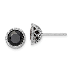 Sterling Silver Rhodium-plated Black Sapphire & Diamond Post Earrings