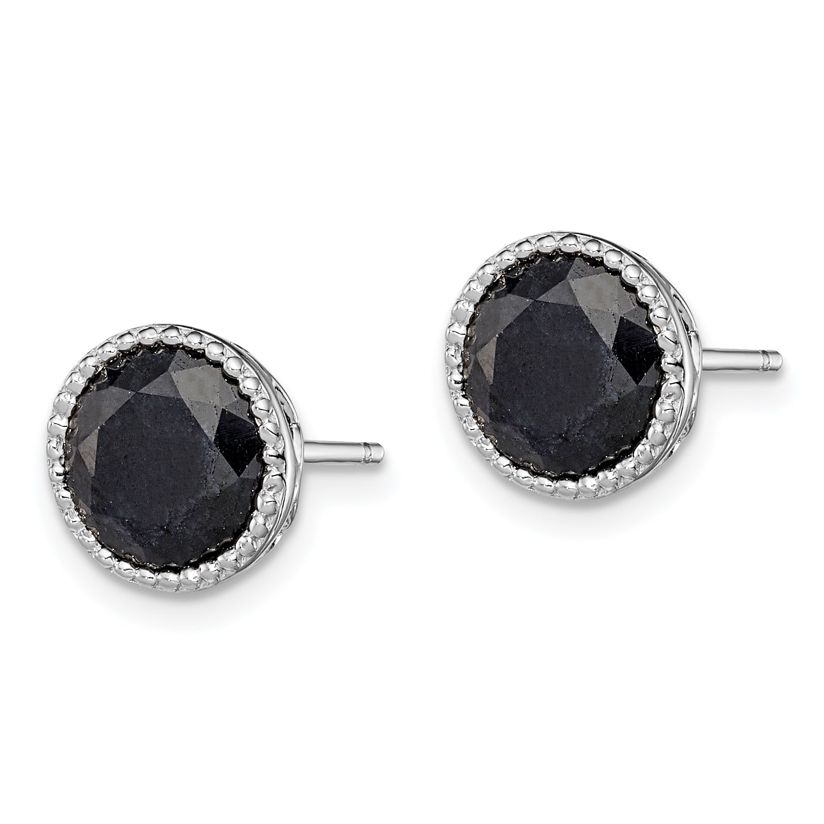 Sterling Silver Rhodium-plated Black Sapphire Post Earrings