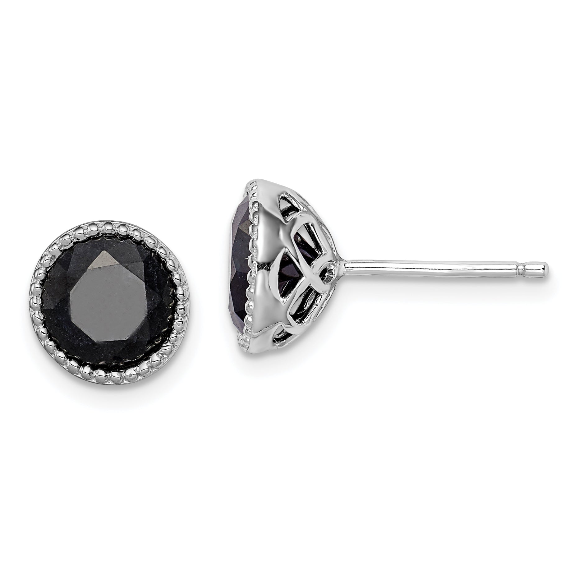 Sterling Silver Rhodium-plated Black Sapphire Post Earrings