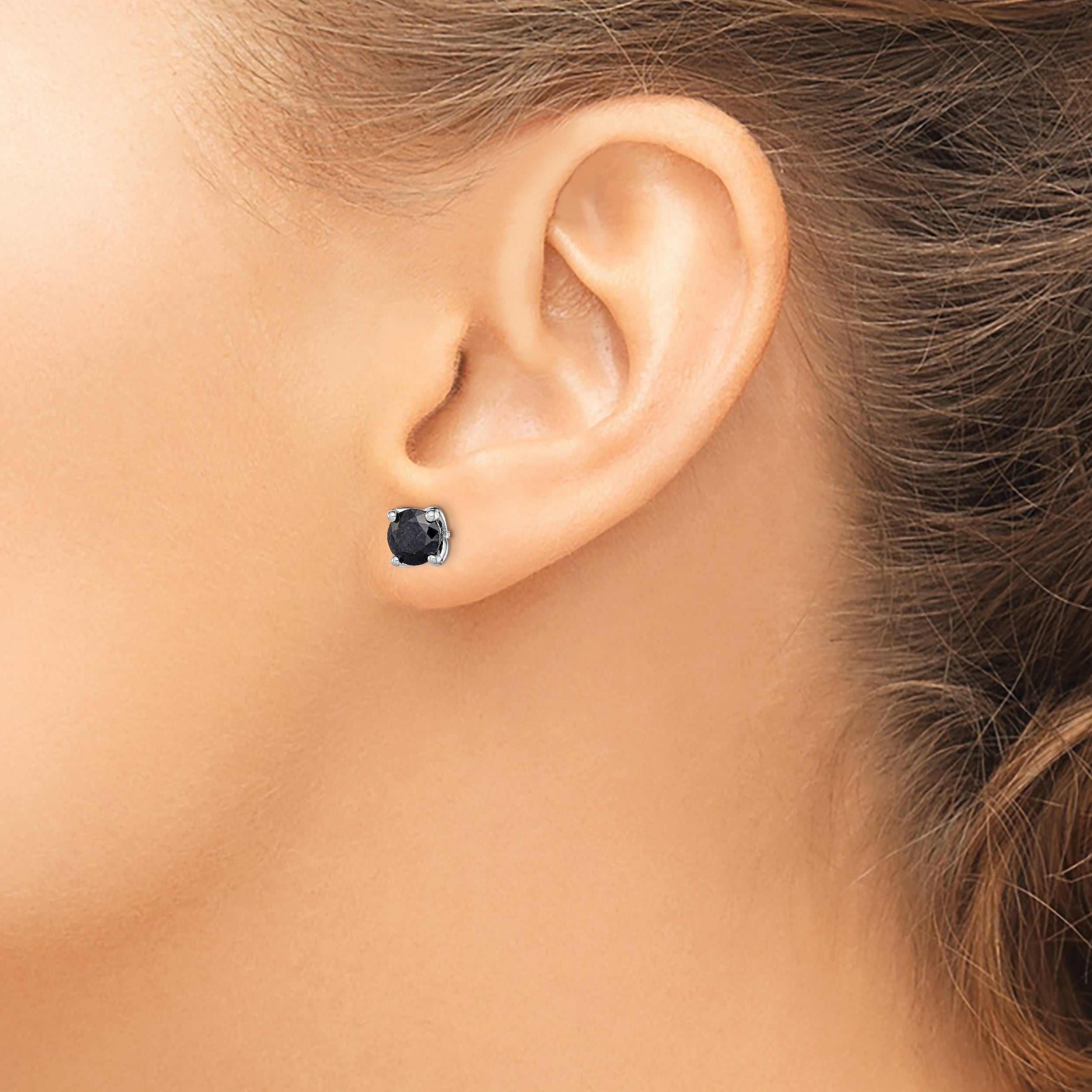 Sterling Silver Rhodium-plated Black Sapphire Post Earrings