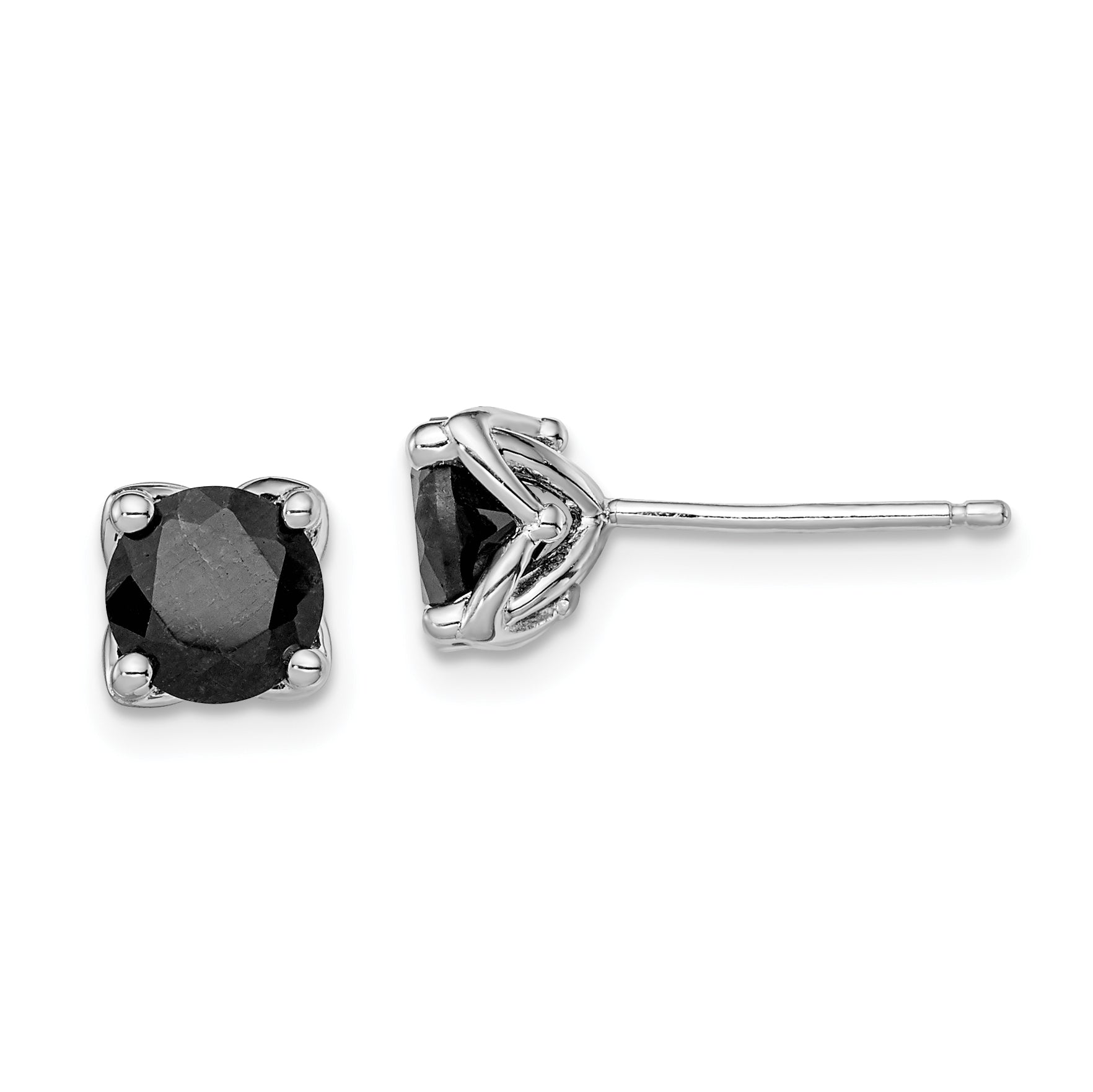 Sterling Silver Rhodium-plated Black Sapphire Post Earrings