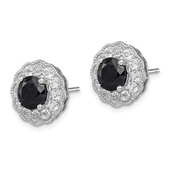 Sterling Silver Rhodium-plated Black Sapphire & White Topaz Post Earrings