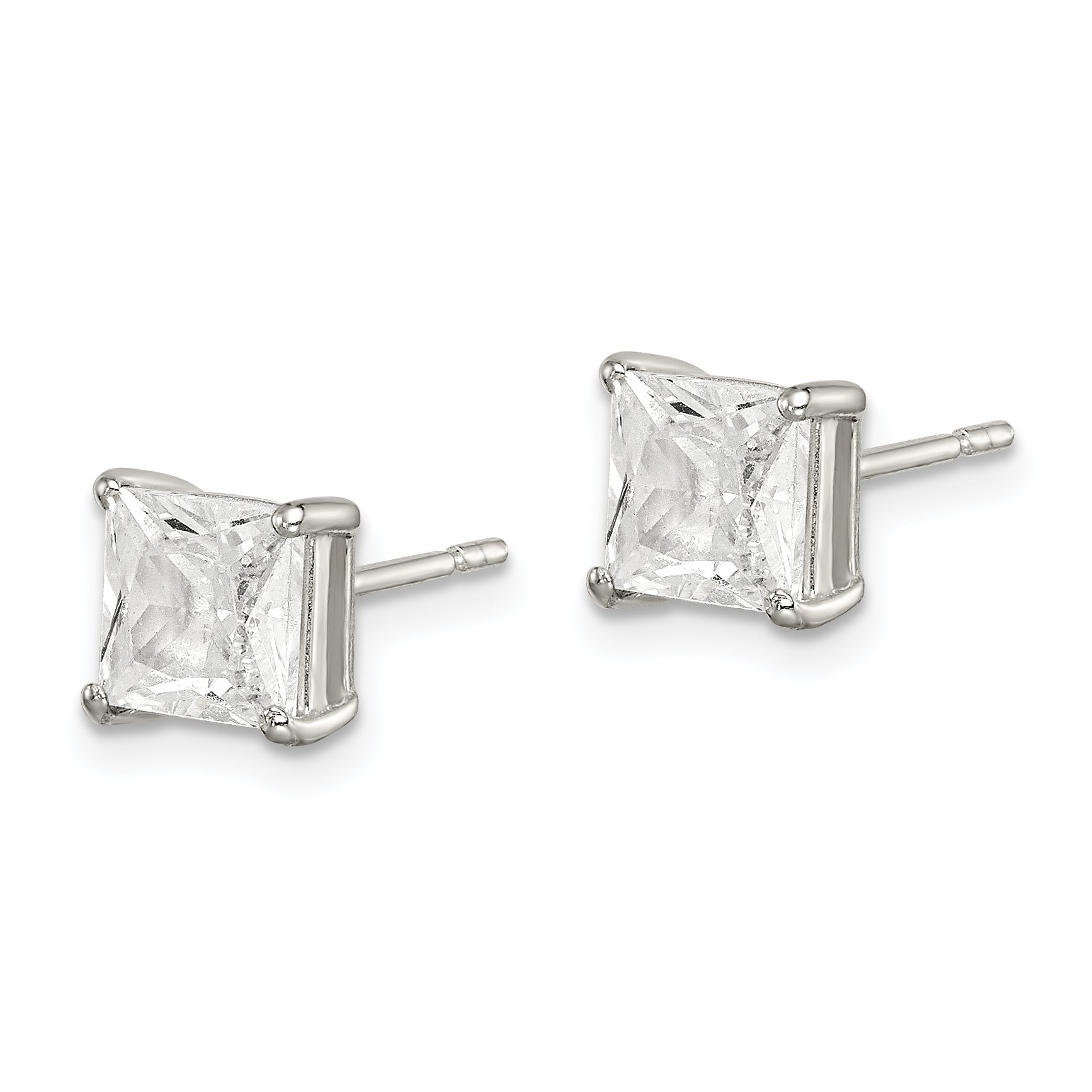 Sterling Silver Polished 6mm Princess CZ Stud Earrings