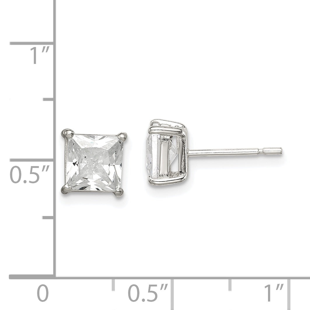 Sterling Silver Polished 6mm Princess CZ Stud Earrings