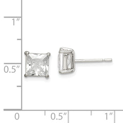 Sterling Silver Polished 6mm Princess CZ Stud Earrings