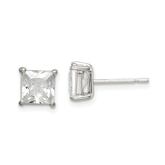 Sterling Silver Polished 6mm Princess CZ Stud Earrings