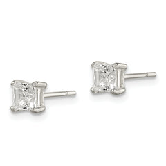 Sterling Silver Polished 4mm Princess CZ Stud Earrings