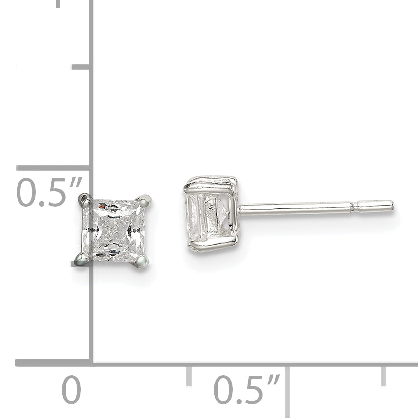 Sterling Silver Polished 4mm Princess CZ Stud Earrings