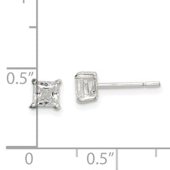 Sterling Silver Polished 4mm Princess CZ Stud Earrings