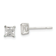 Sterling Silver Polished 4mm Princess CZ Stud Earrings