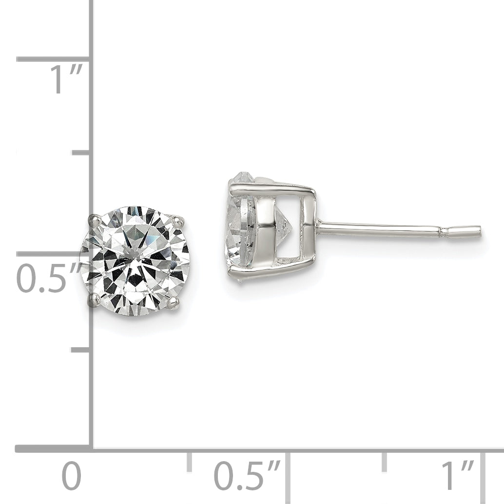 Sterling Silver Polished 7mm Round CZ Stud Earrings