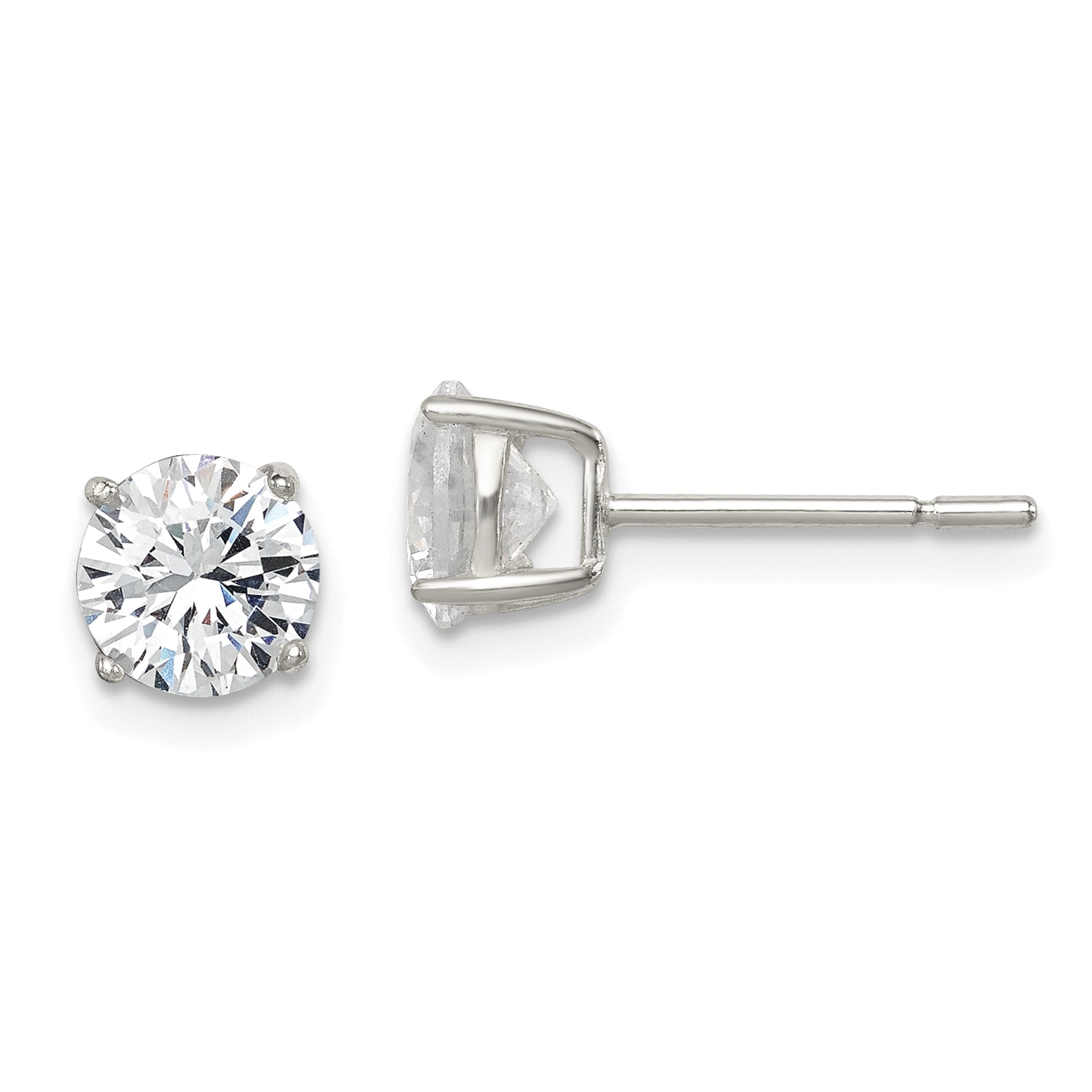 Sterling Silver Polished 6mm Round CZ Stud Earrings