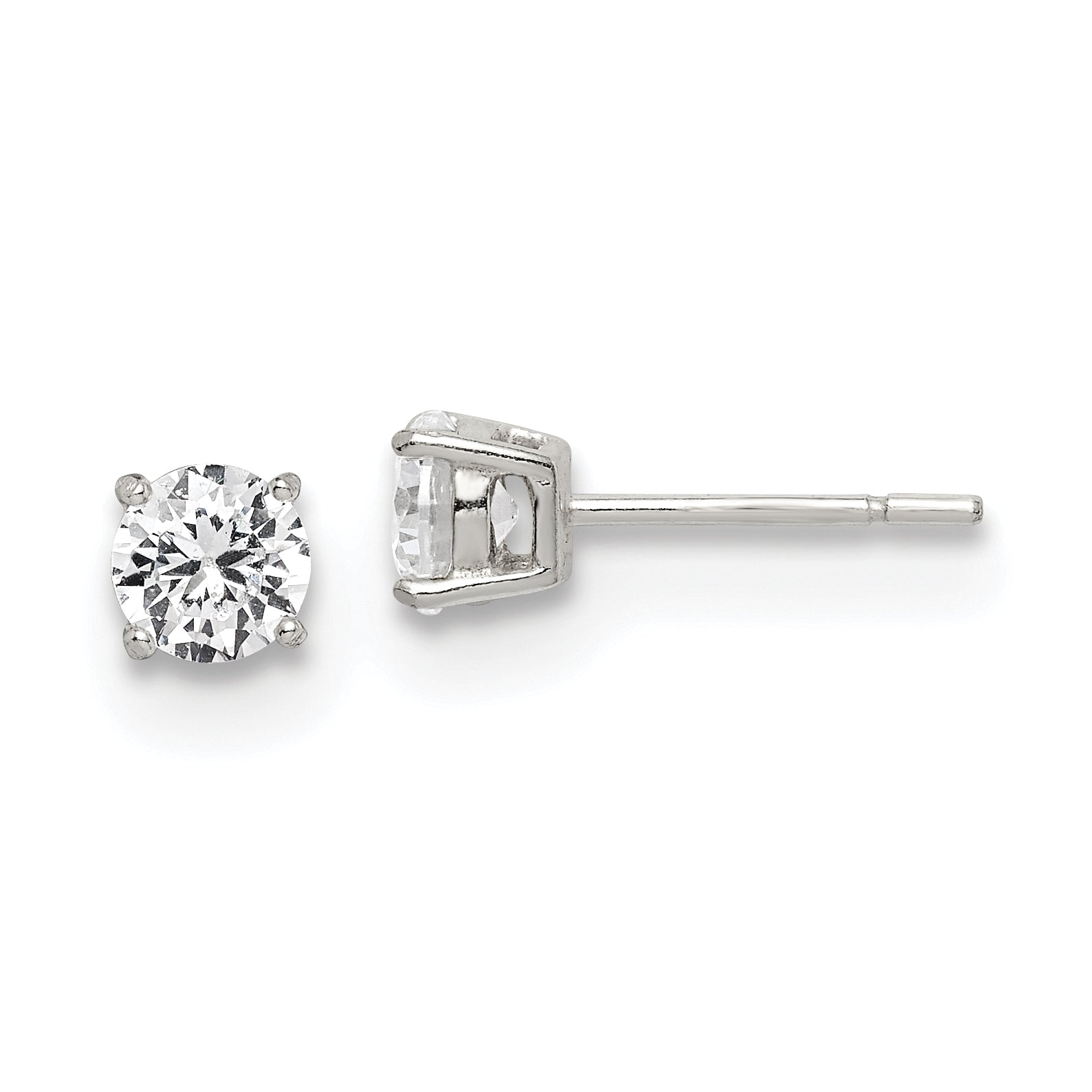 Sterling Silver Polished 5mm Round CZ Stud Earrings