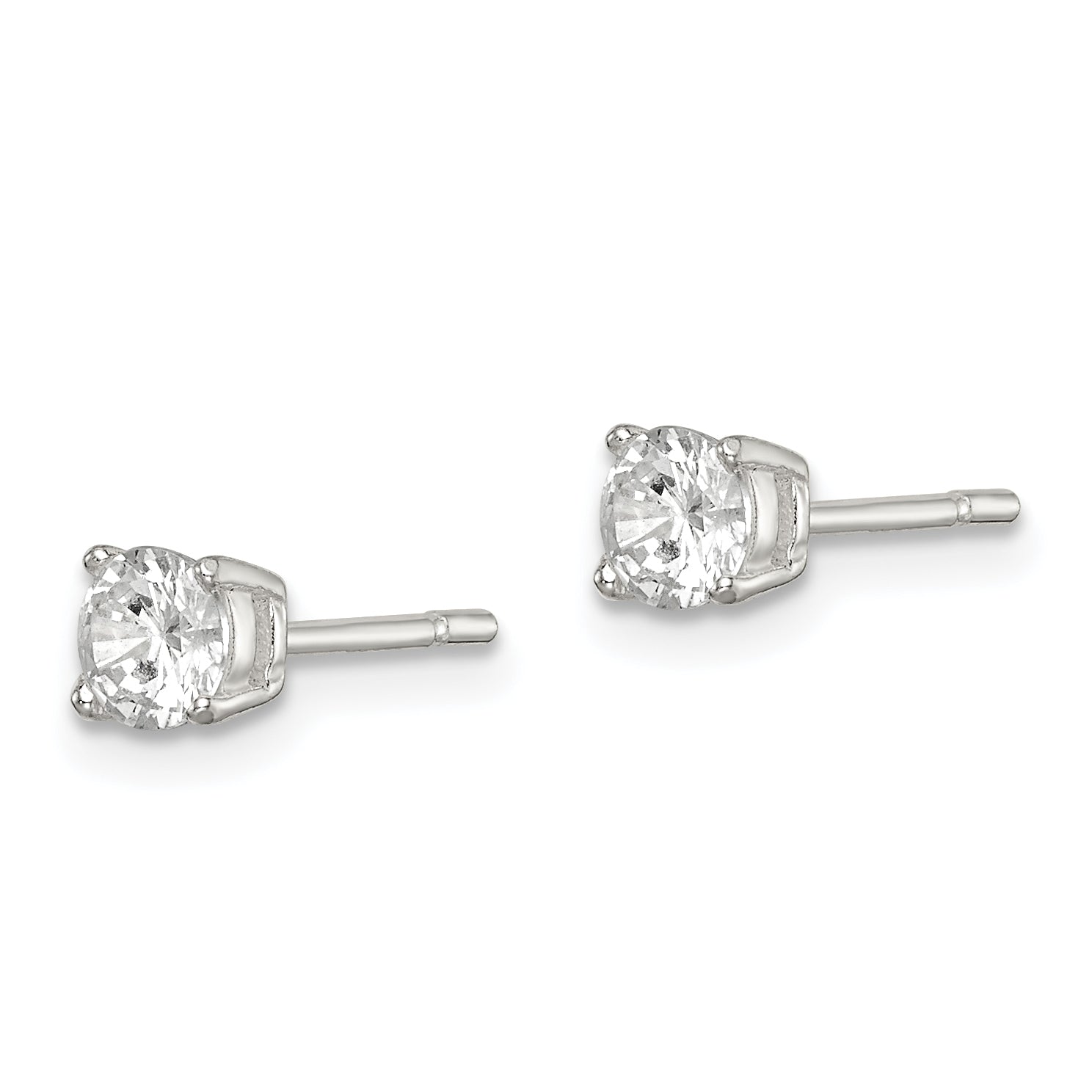 Sterling Silver Polished 4mm Round CZ Stud Earrings