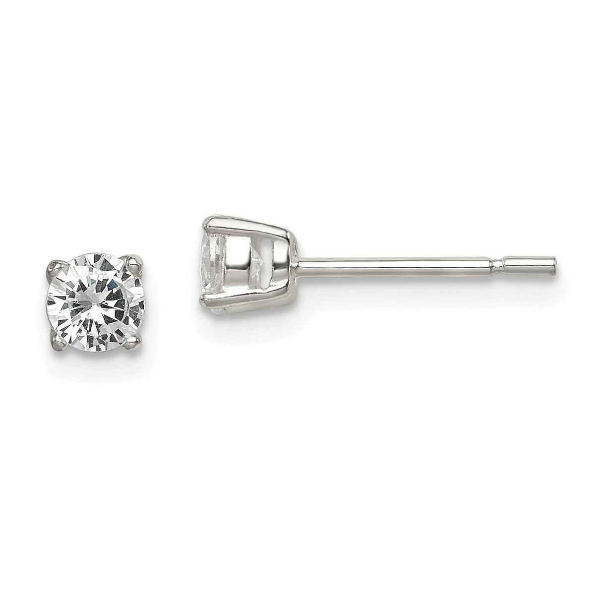 Sterling Silver Polished 4mm Round CZ Stud Earrings